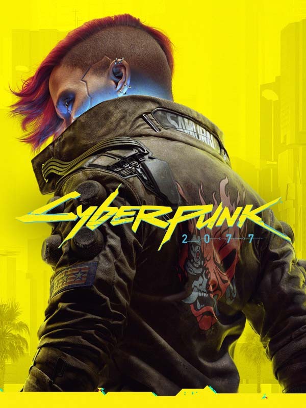 Cyberpunk 2077 cover art showing a woman with a pink mohawk facing away from the viewer. She is wearing a leather jacket.